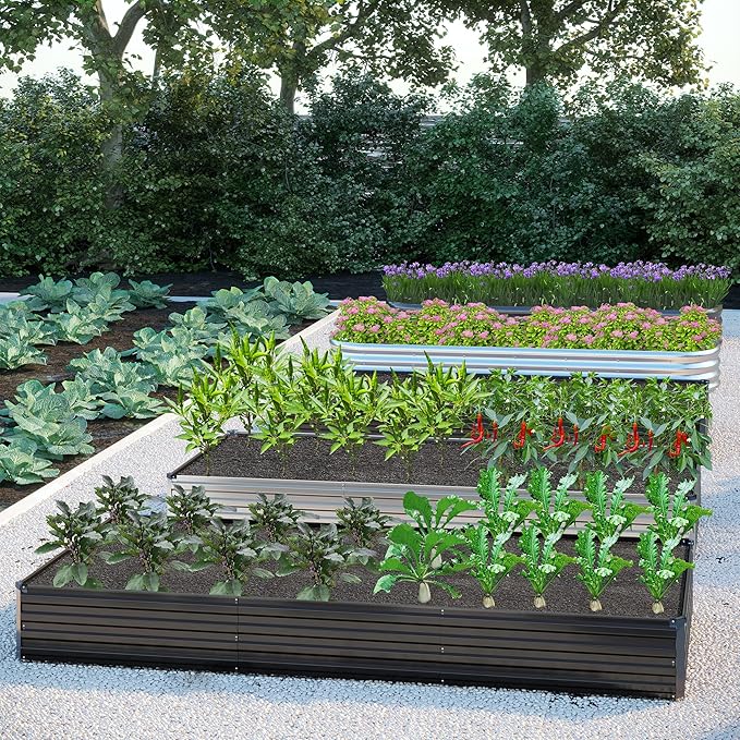 12x2x1FT Galvanized Raised Garden Bed Kit,Vegetable Boxes-Rectangle Metal Flower Box,Large Planter Raised Beds Outdoor Garden for Planting,Fruit,Herb-Sliver