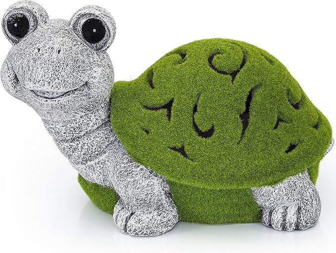 VP Home Lazy Turtle with Flocked Shell Solar Powered LED Outdoor Decor Garden Light - Great Addition for Your Garden, Solar Powered Light, Suitable for Outside Patio Lawn Gifts