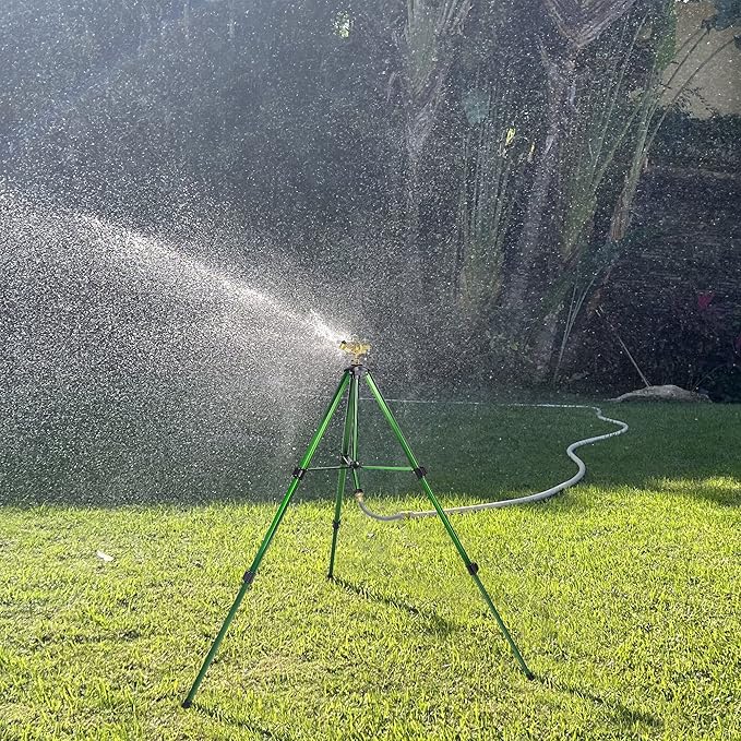 Biswing Impact Sprinkler Head on Tripod Base, Extends Up to 50 Inch Heavy Duty Lawn Sprinkler, 360 Degree Large Area Irrigation, Adjustable Coverage Brass Nozzle Alloy Metal Tower Sprinkler, 2 Pack