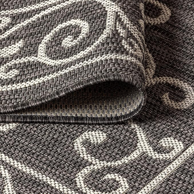 JONATHAN Y SMB106G-8 Charleston Vintage Filigree Textured Weave Indoor Outdoor Area Rug Classic Coastal Easy Cleaning Bedroom Kitchen Backyard Patio Non Shedding, 8 X 10, Black/Gray